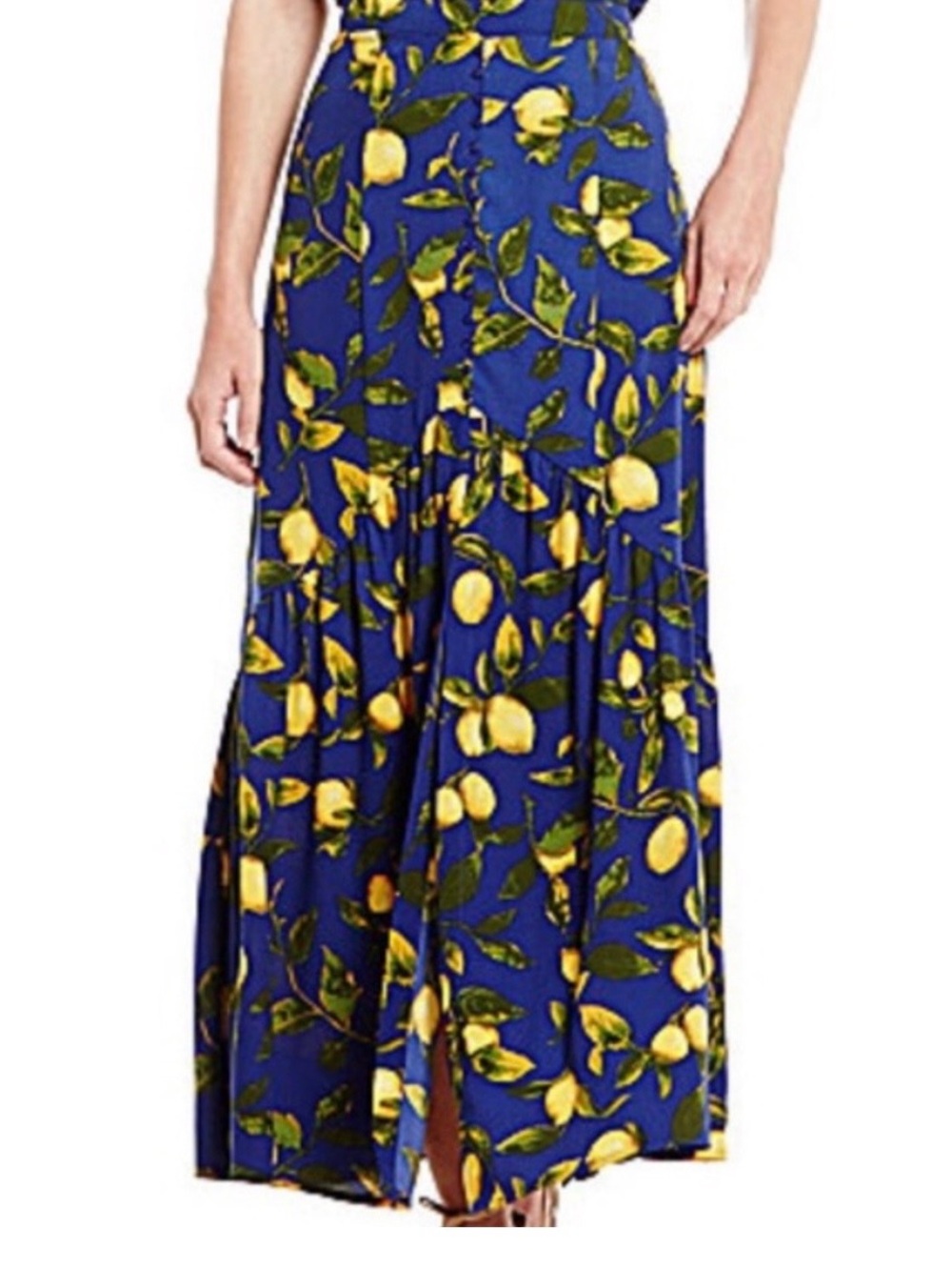 Gianni Bini Royal Blue Lemon-Print Maxi Skirt